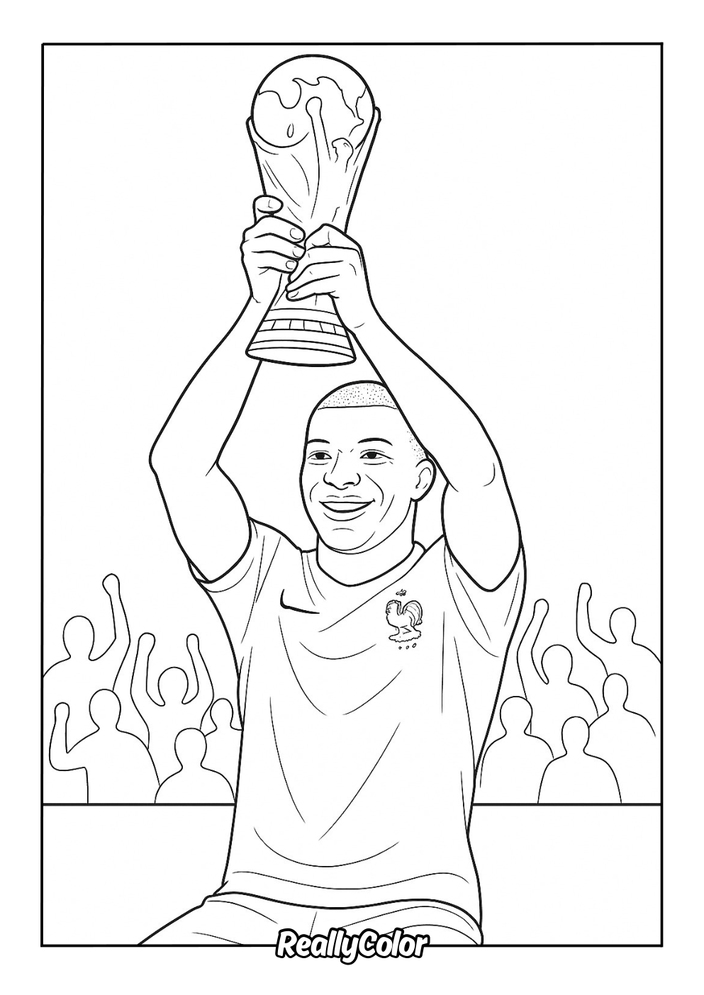 Printable Mbappe lifting World Cup coloring page