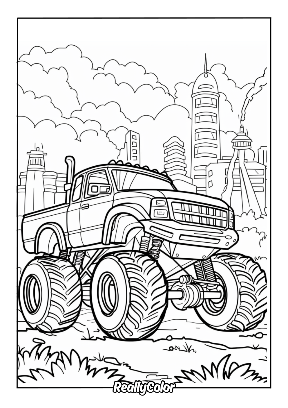 Simple coloring page of a monster truck