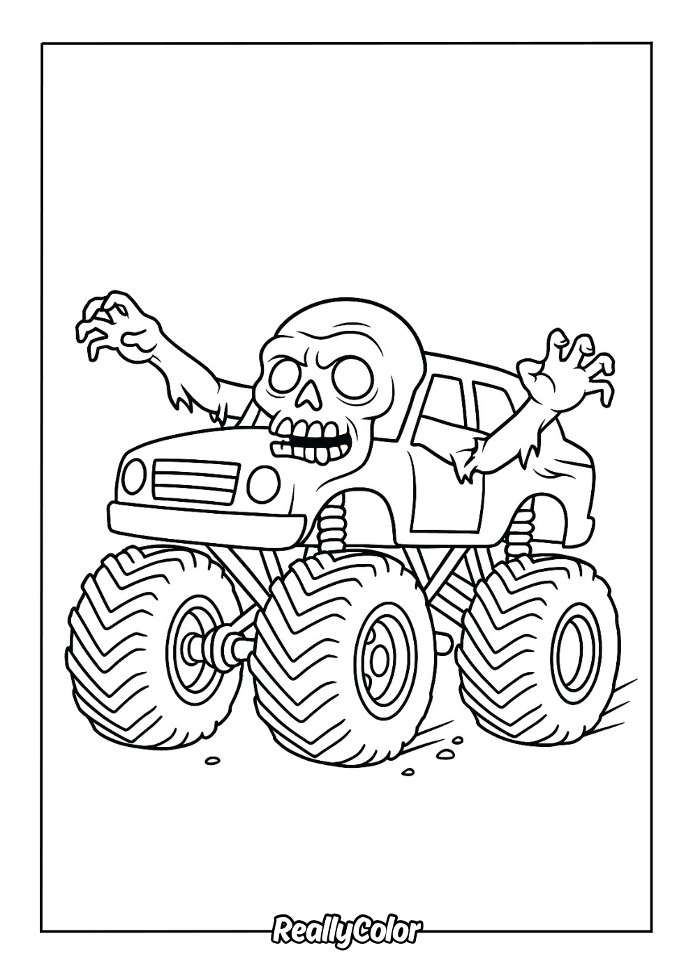 Zombie monster truck coloring page