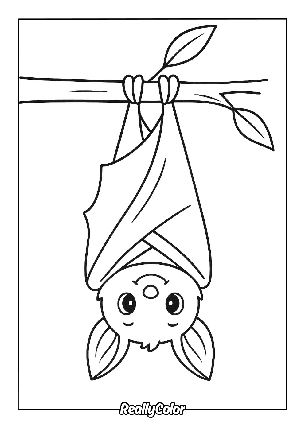 Adorable bat hanging coloring page