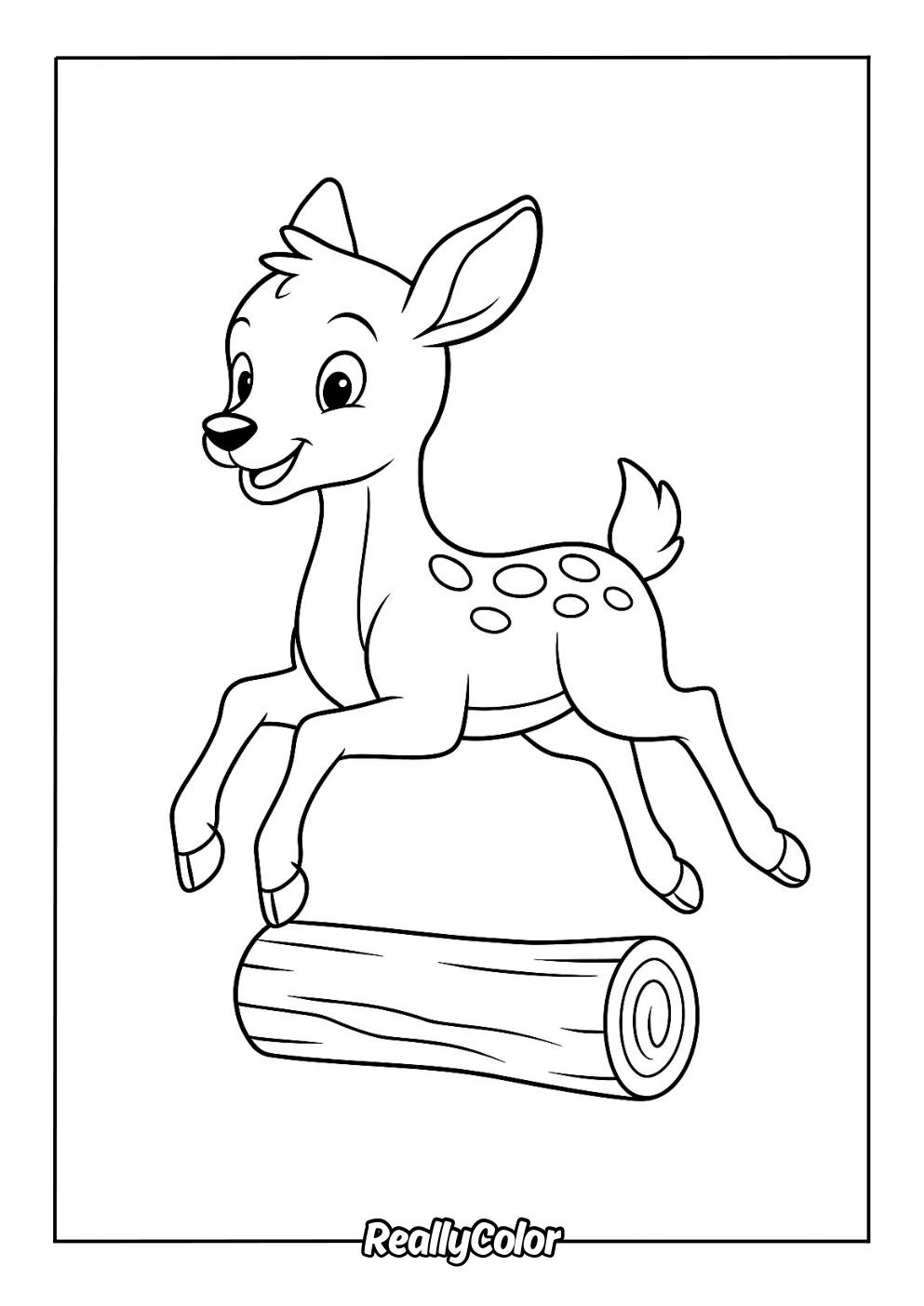 Adorable cartoon deer jumping over a log