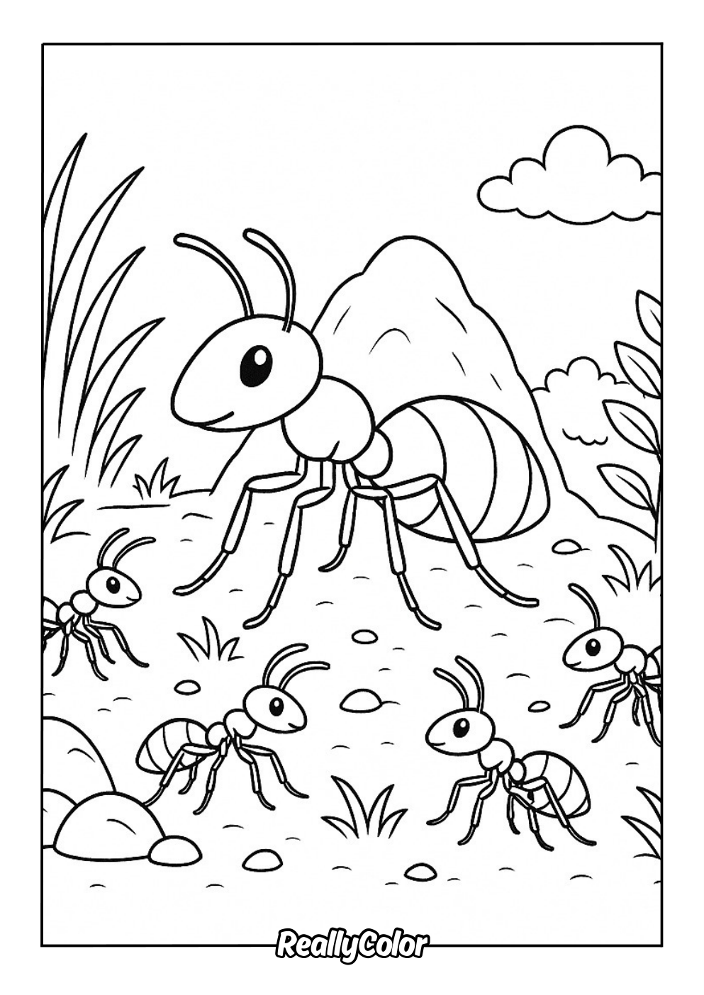 Ant family coloring page