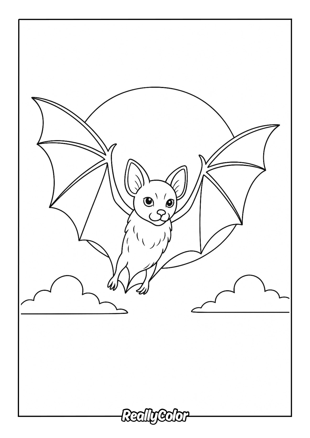 Bat in the moonlight coloring page