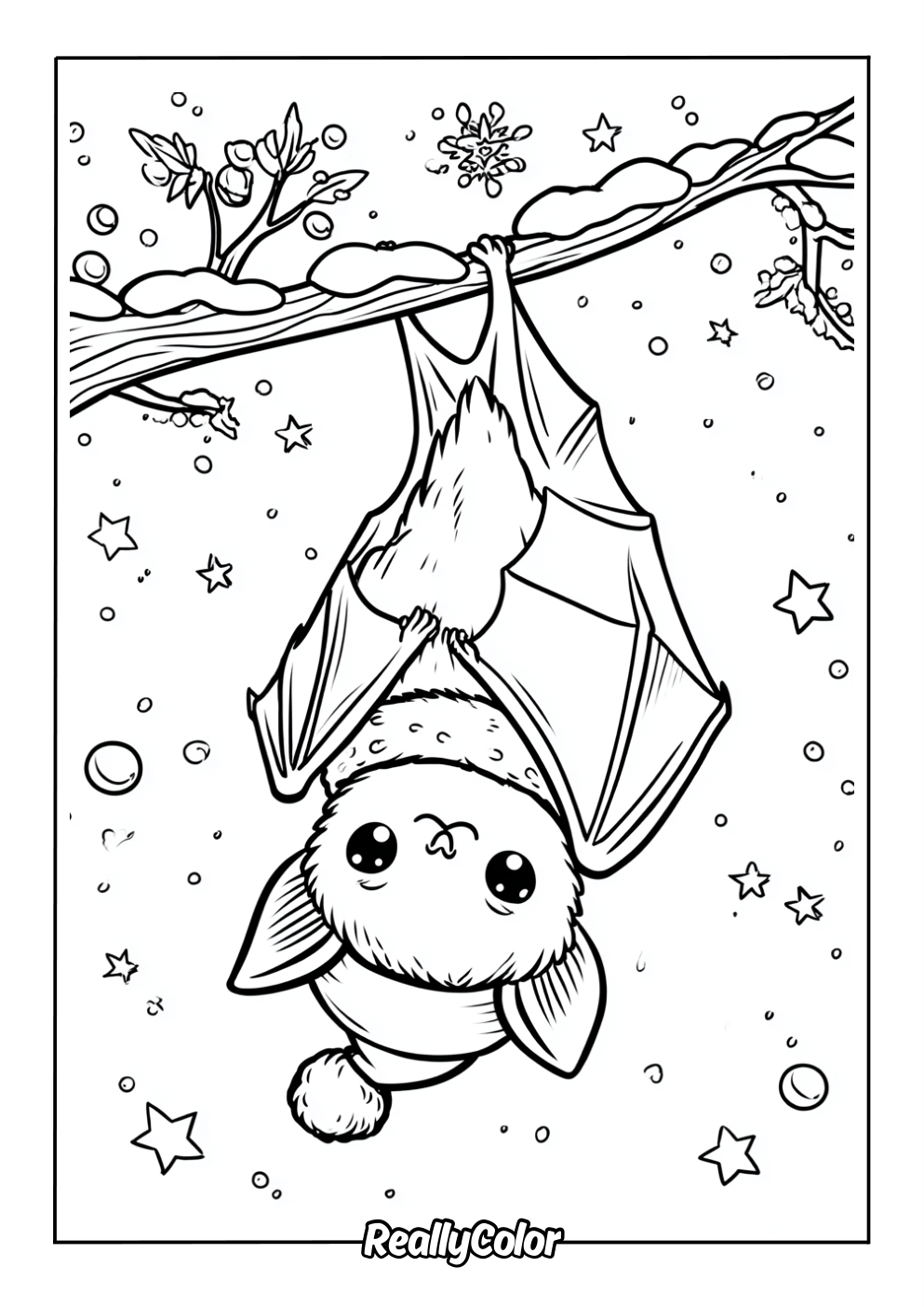 Bat in winter coloring page