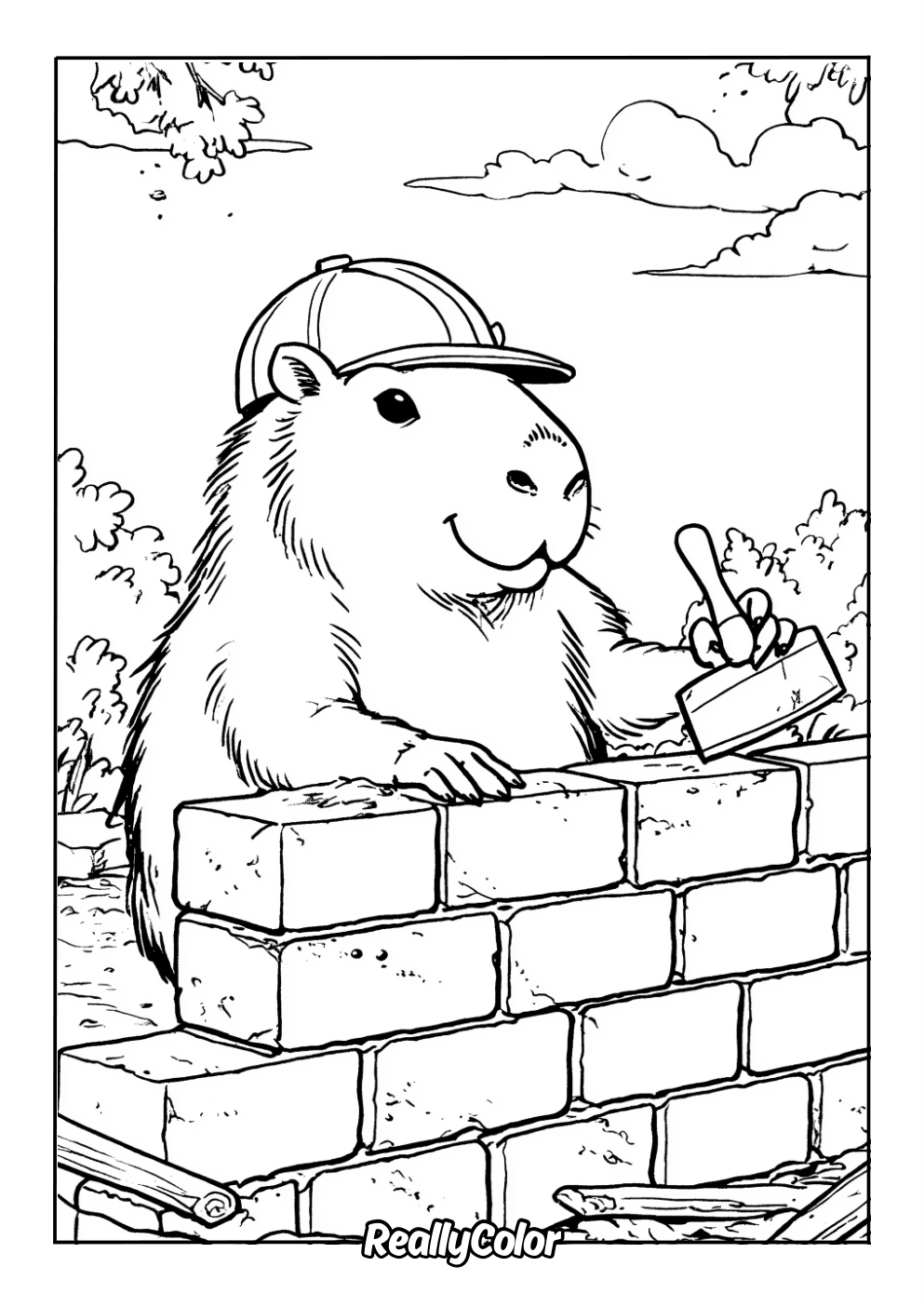 Beaver the builder coloring page
