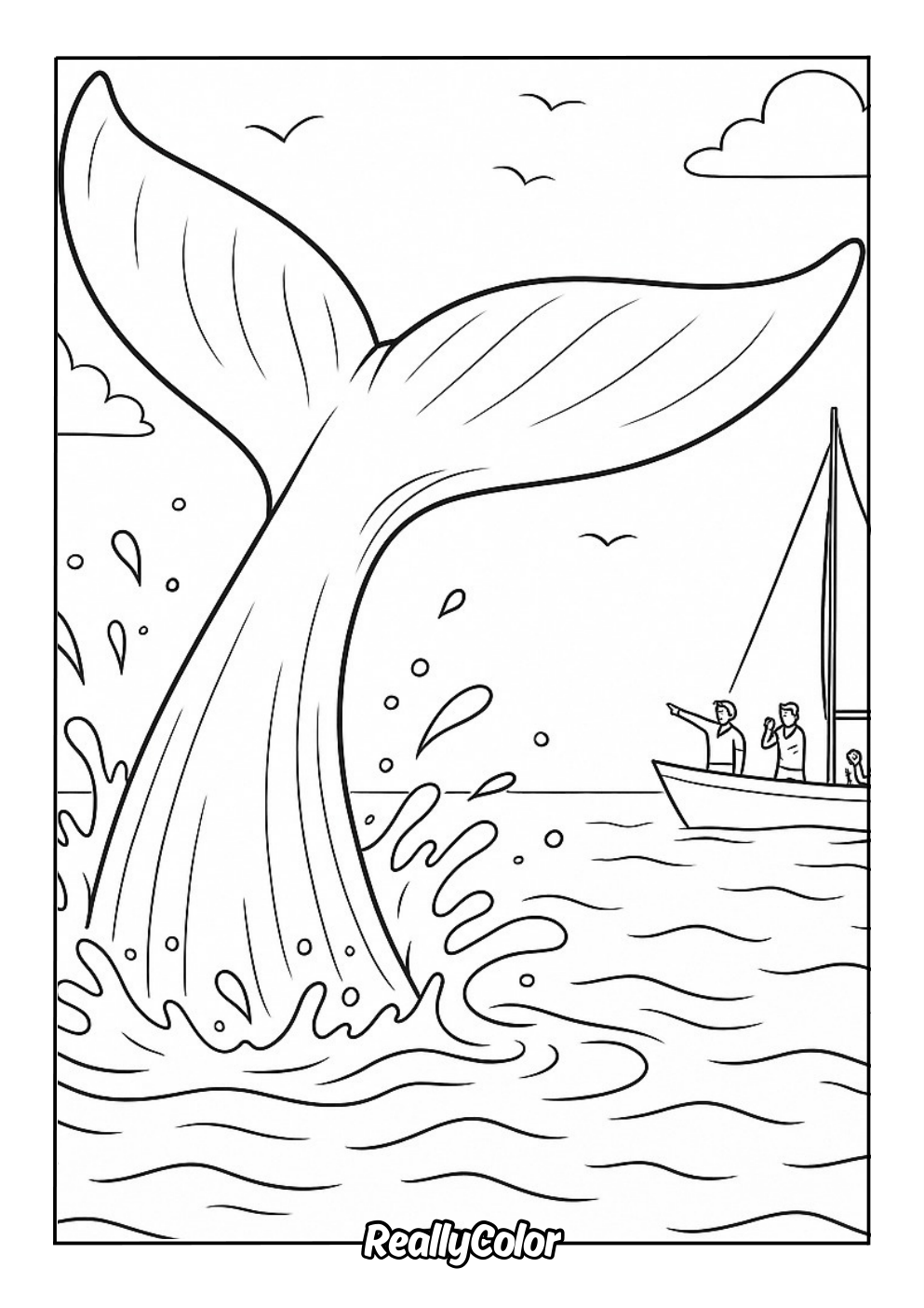 Blue whale tail coloring page