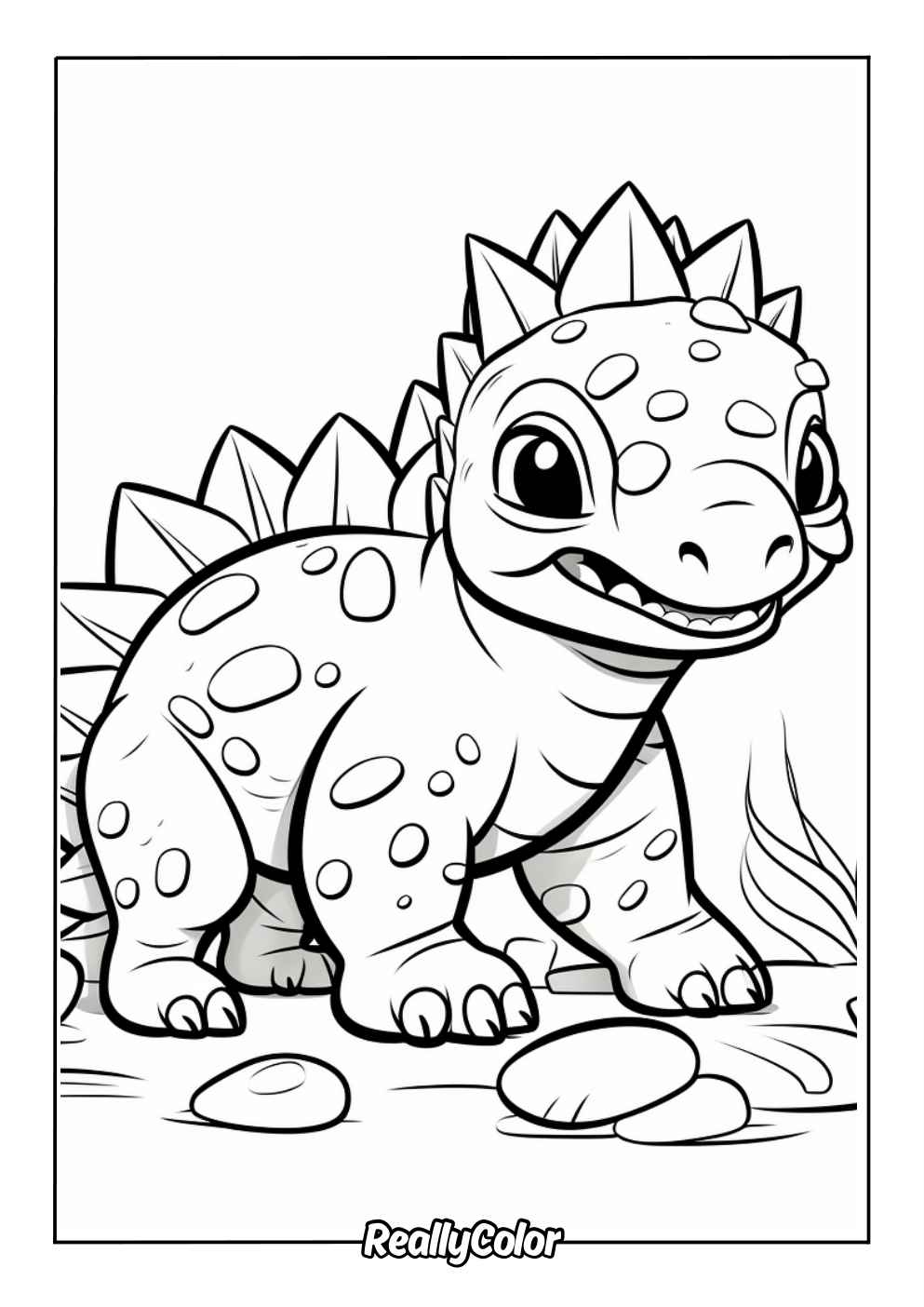 Cartoon ankylosaurus dinosaur coloring page