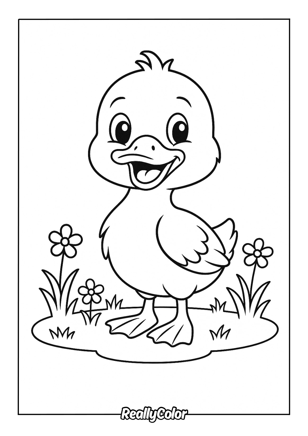 Coloring page of an adorable duck
