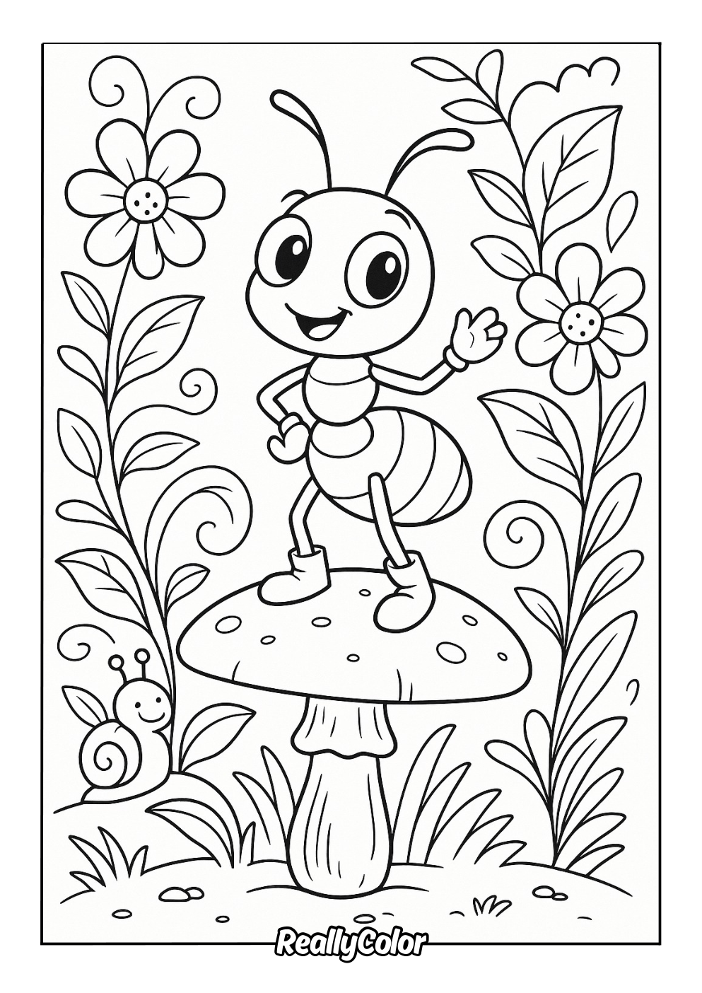 Cute cartoon ant color page