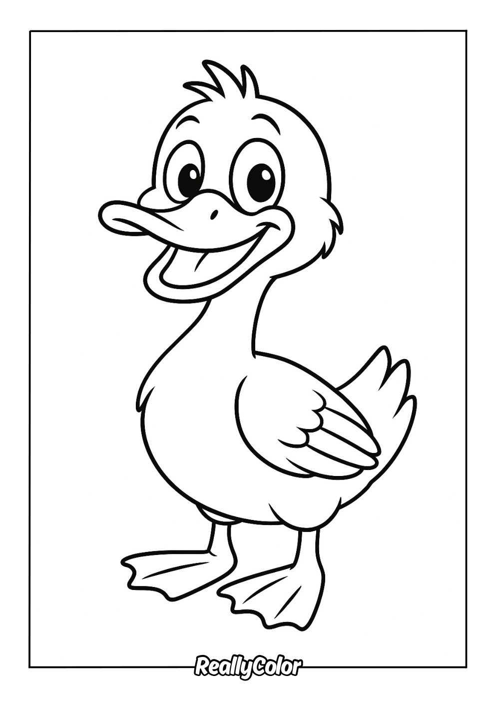Cute cartoon duck coloring page for kids