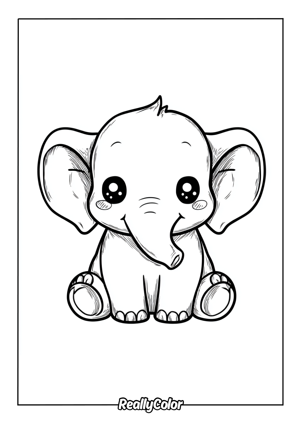 Cute kawaii elephant coloring page