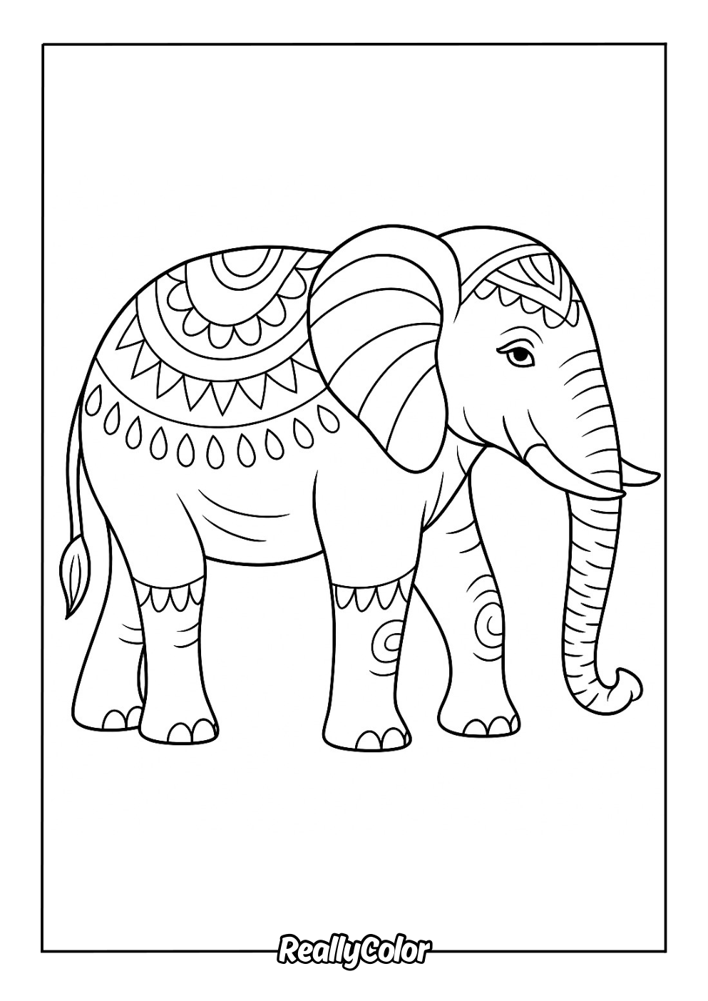 Decorated elephant coloring page
