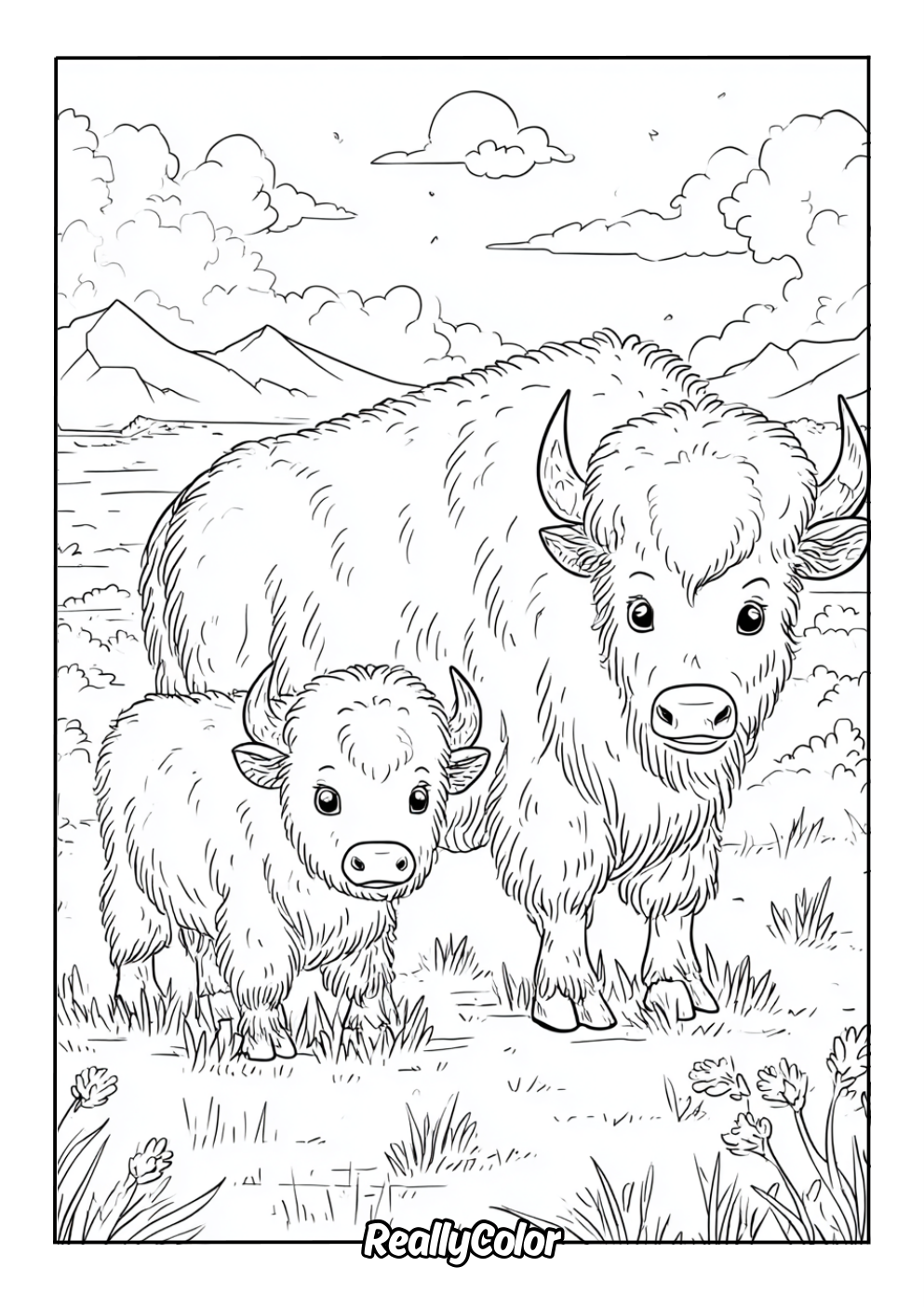 Detailed bison coloring page