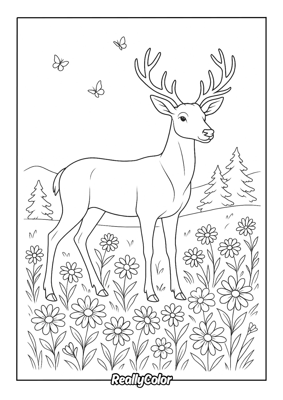 Detailed deer coloring page for adults