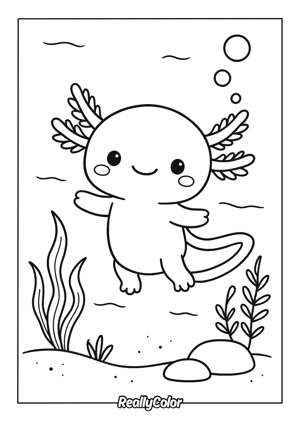 Easy coloring page of an adorable axolotl