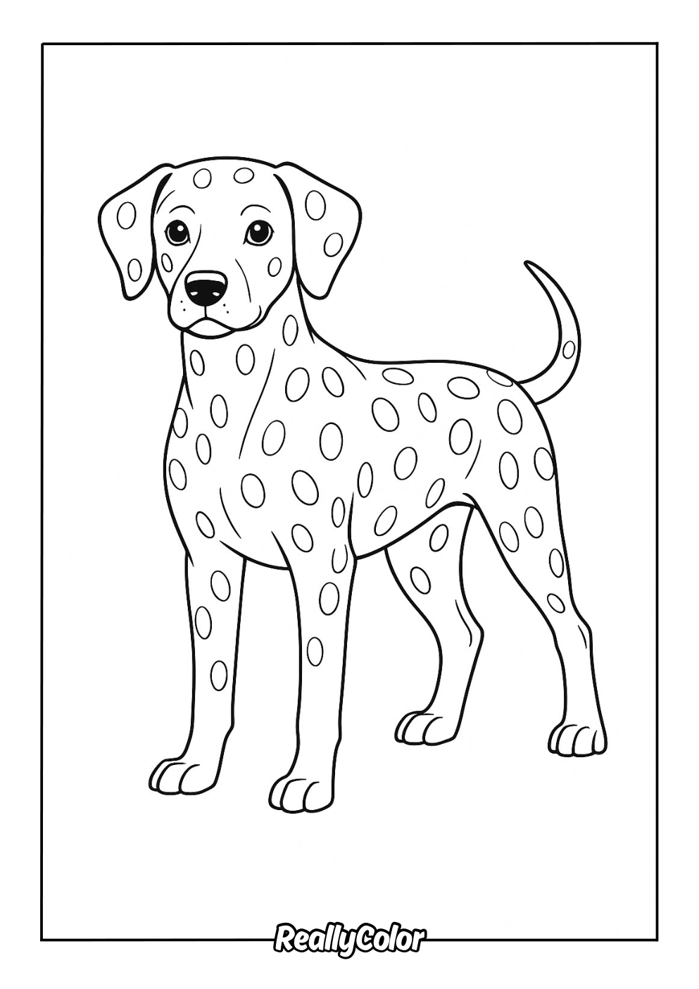 Easy dalmatian dog coloring page for kids