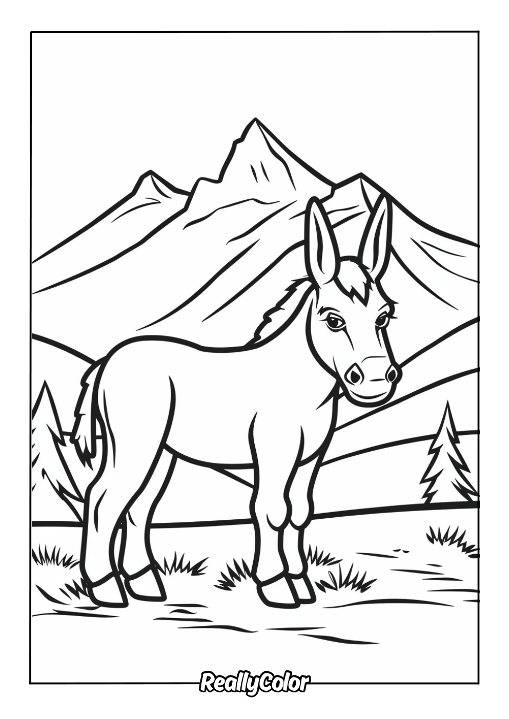 Easy donkey color page
