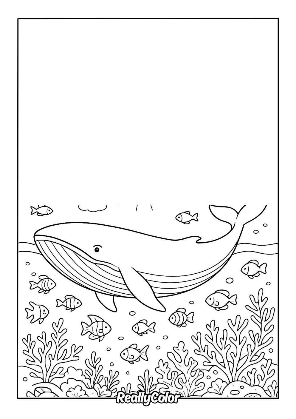 Free printable blue whale coloring page