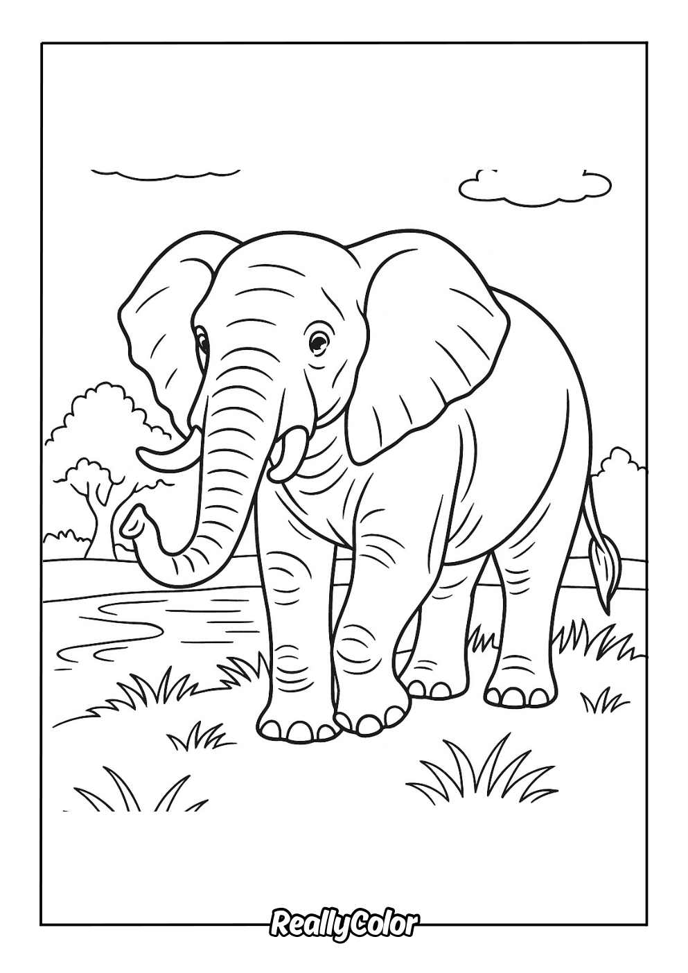 Fun coloring page of an elephant