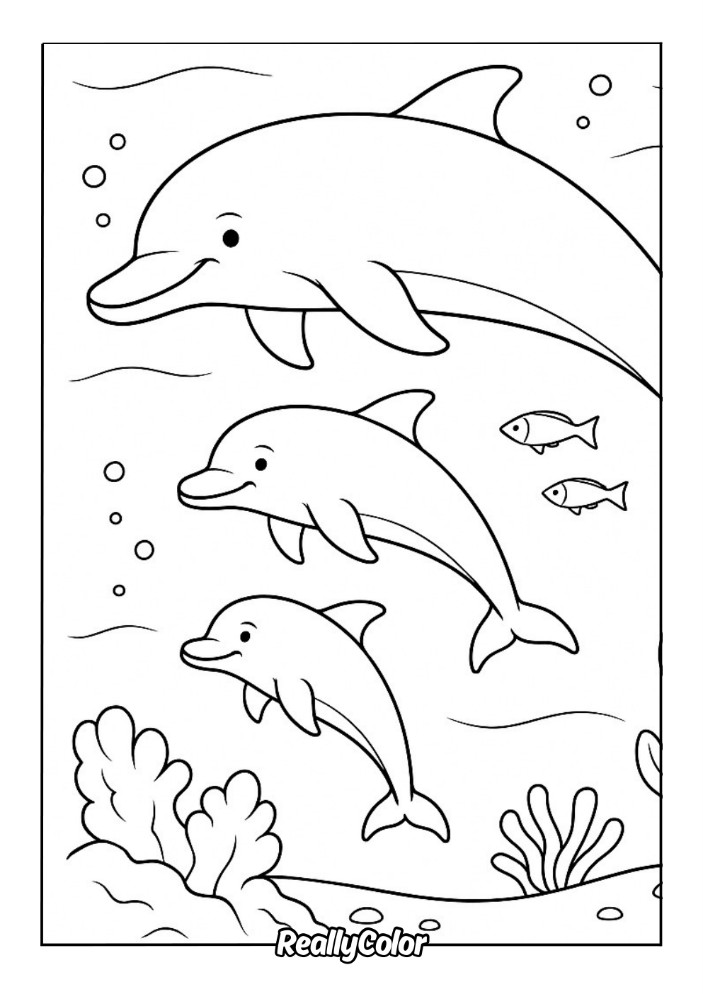 Fun dolphin family coloring page