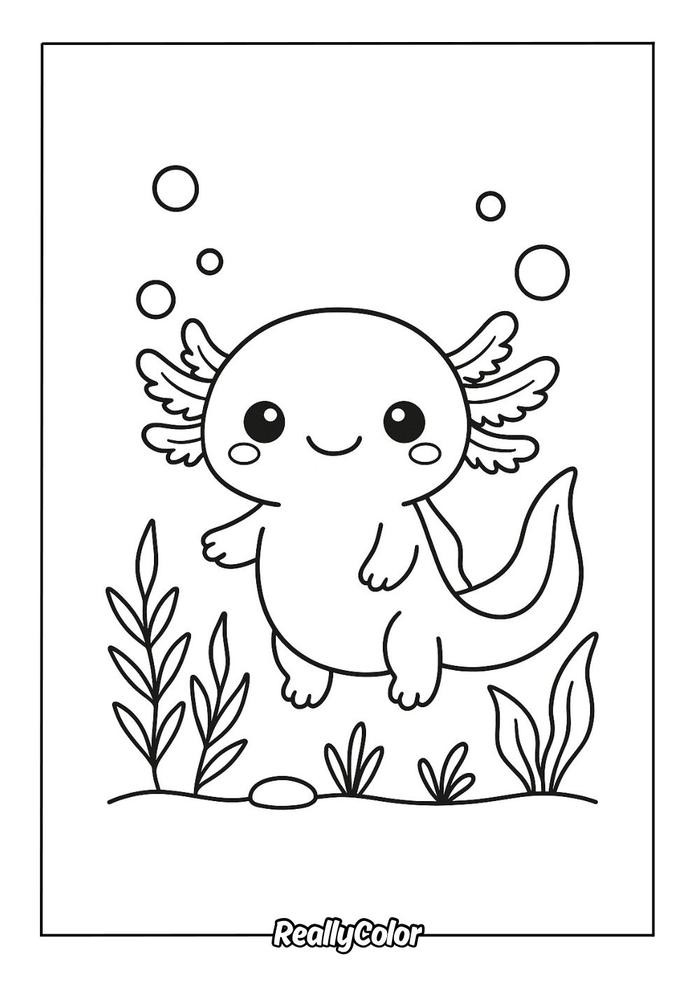 Fun kawaii axolotl coloring page