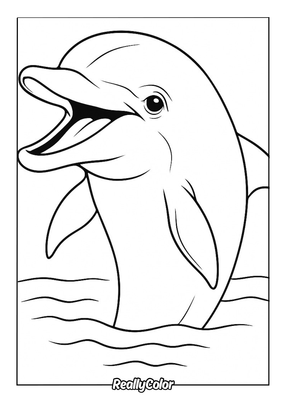 Happy cartoon dolphin color page
