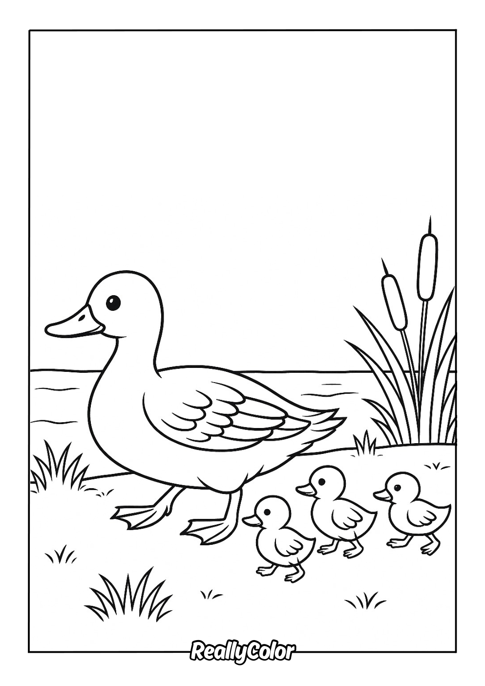 Mother duck and ducklings coloring page