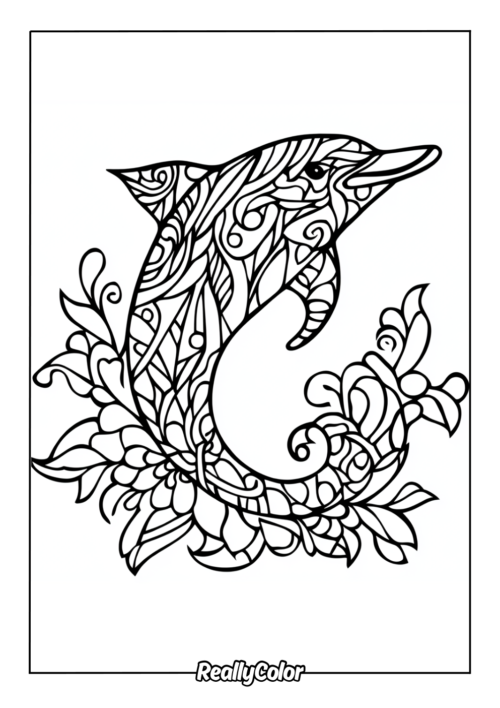 Patterned dolphin coloring page for adults
