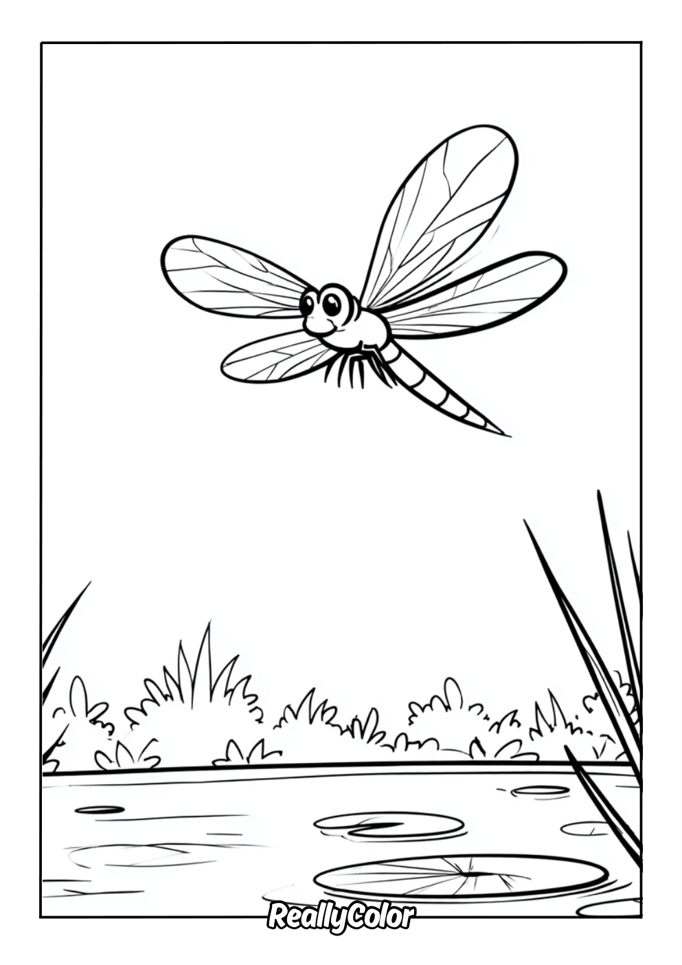 Printable cartoon dragonfly coloring page