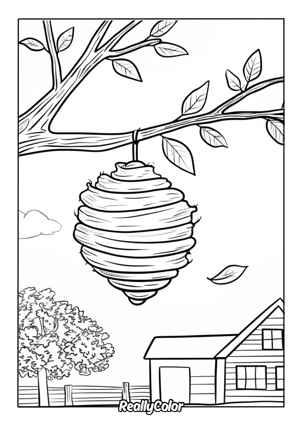 Realistic beehive coloring page