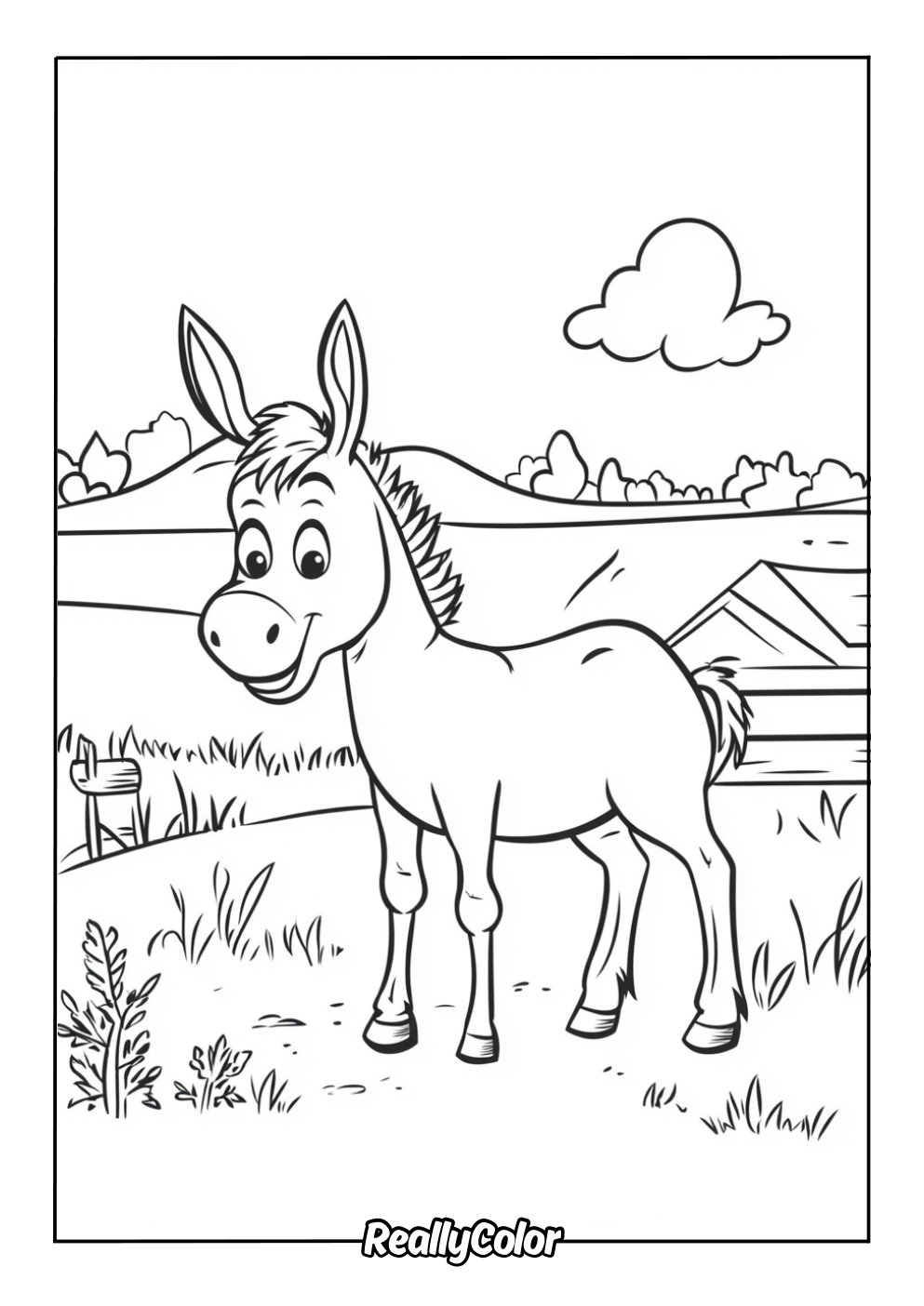 Simple donkey color page for kids