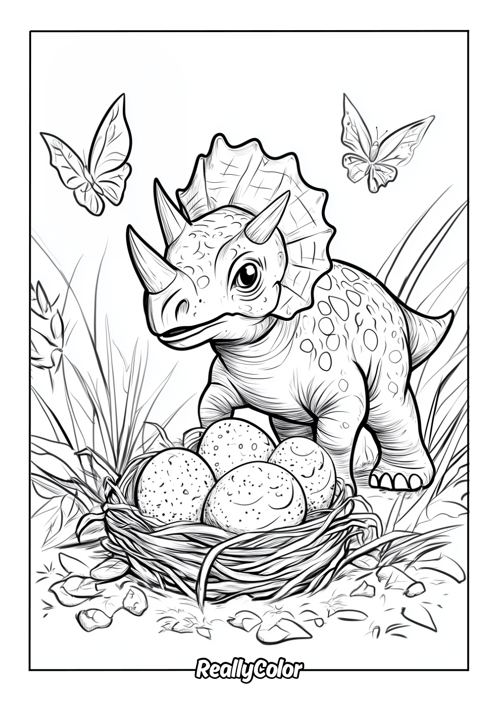 Triceratops dinosaur egg coloring page